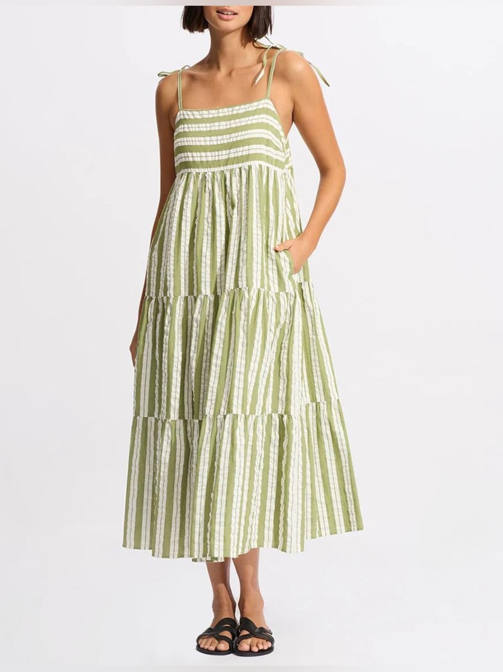 Seafolly Green and White Striped Maxi Dress